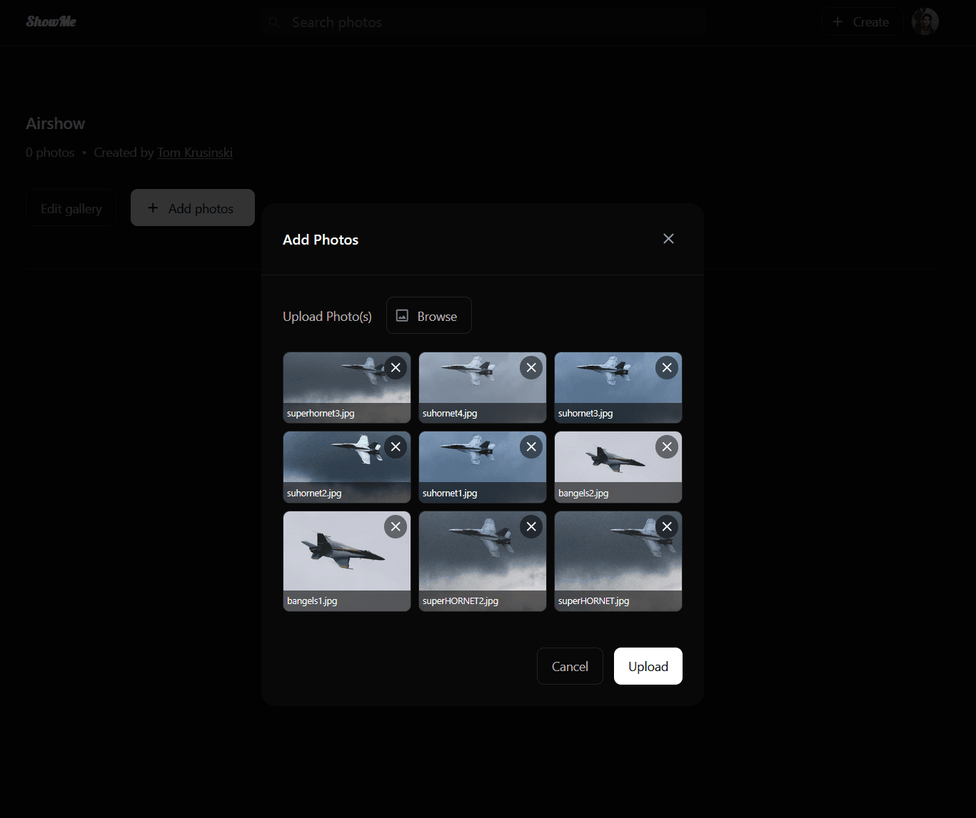 Gallery batch upload modal