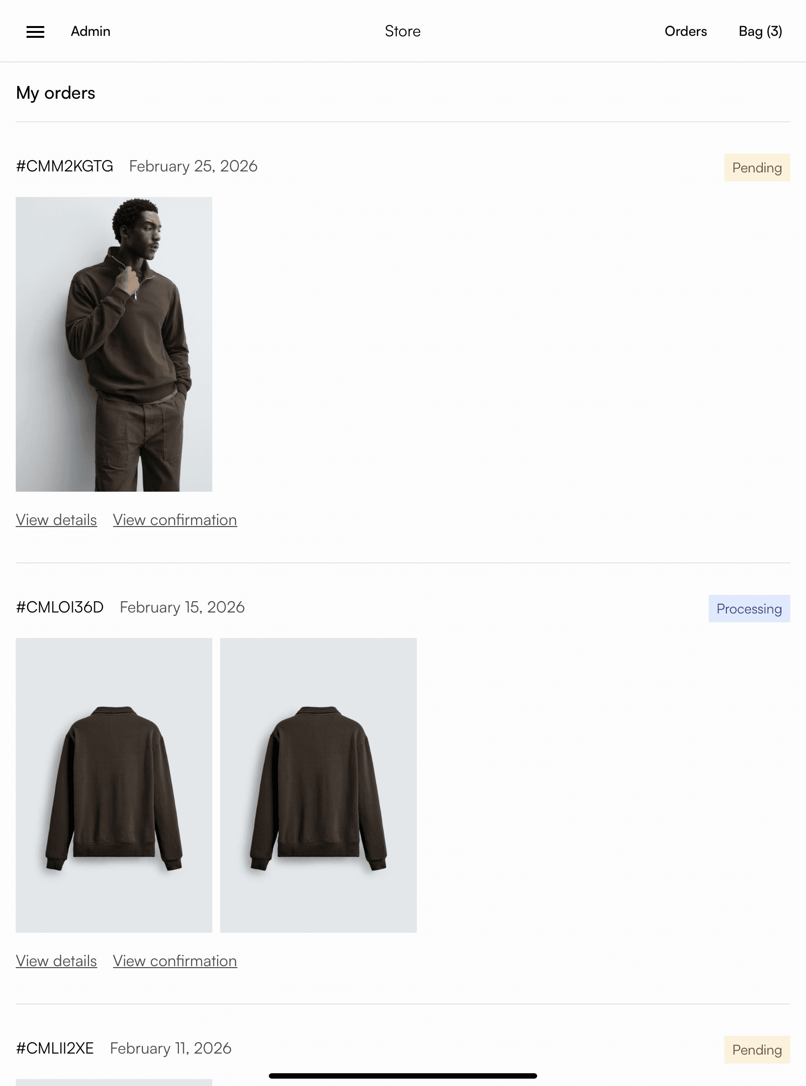 My orders page